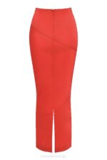 House of CB одећу 68JT943 цолетте сцарлет сатенска миди сукња са ниским струком - Image 4