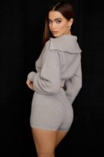 House of CB одећу 68JT950 приземљене сиве плетене шортсе високог струка - Image 13