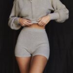 House of CB одећу 68JT950 приземљене сиве плетене шортсе високог струка