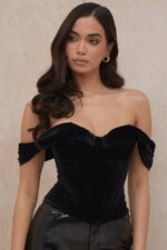House of CB одећу 68JT96 ангелика црни сомот драпед корсет - Image 12