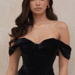 House of CB одећу 68JT96 ангелика црни сомот драпед корсет