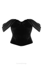 House of CB одећу 68JT96 ангелика црни сомот драпед корсет - Image 7