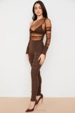House of CB одећу 68JT971 исолде чоколадне мрежасте панталоне - Image 7