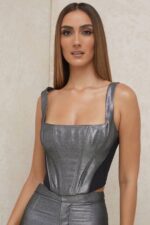 House of CB одећу 68JT97 ханнах сребрни скраћени горњи део корзета - Image 5